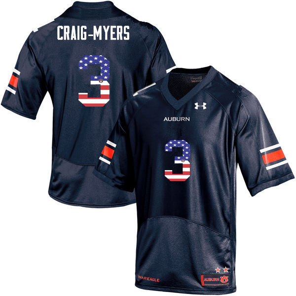 Men #3 Nate Craig-Myers Auburn Tigers USA Flag Fashion College Football Jerseys-Navy